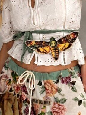 Botanical Jabot Bowtie Butterfly Belt /Necklace Concept Upcycled Artisan Fabric